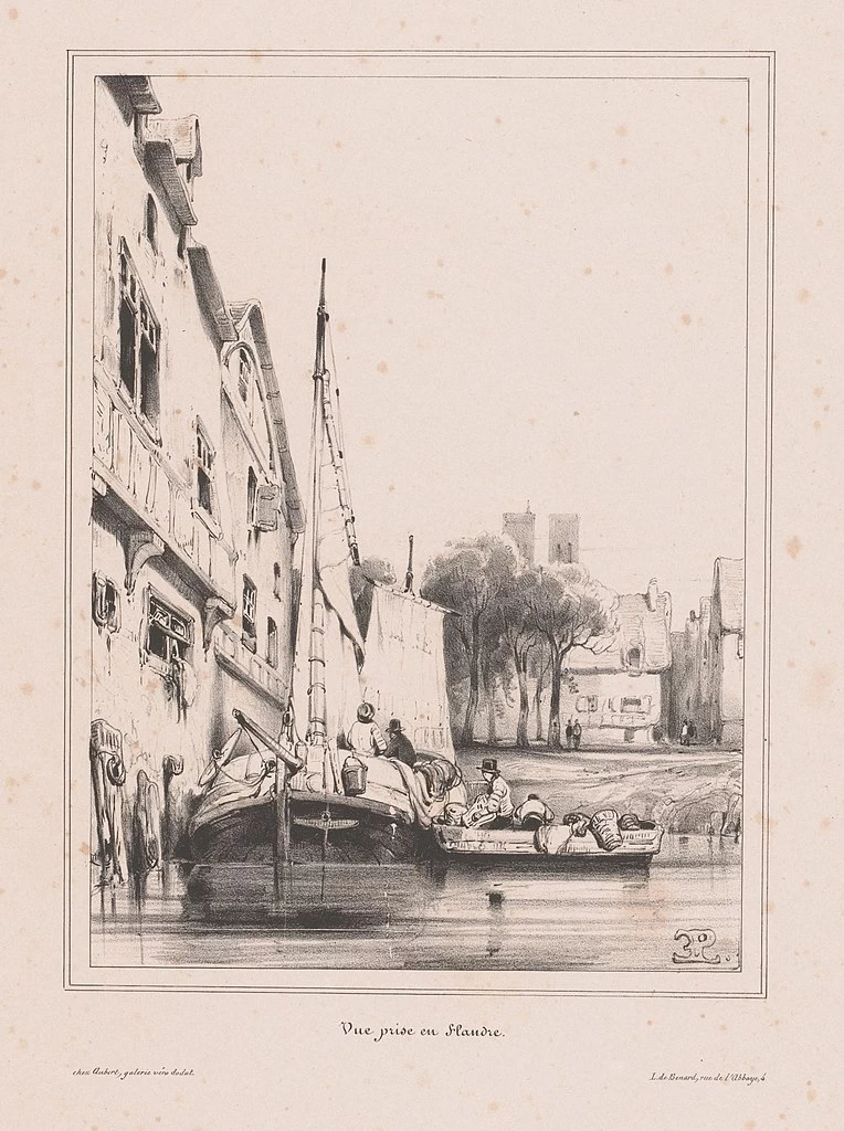 Eugène Lepoittevin-48-Barca da pesca in una città portuale fiamminga, 1832-1840 - Rijksmuseum, Amsterdam